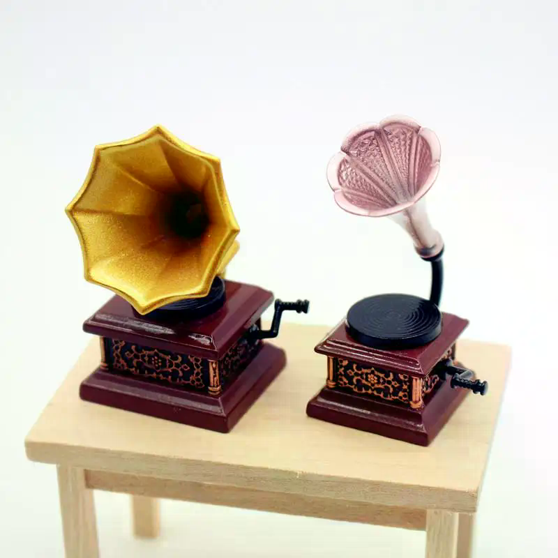 Vintage Collectible Dolls - Dollhouse Vintage Phonograph Miniatures Model Living